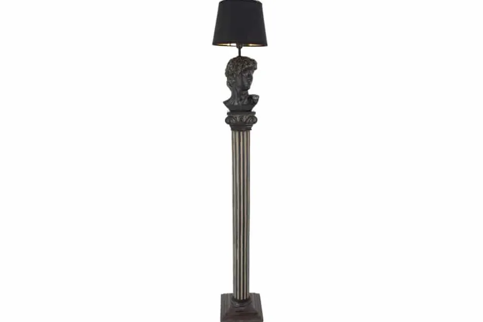 Handgefertigte Stehlampe DAVID 120cm schwarz mit Büste Stoffschirm