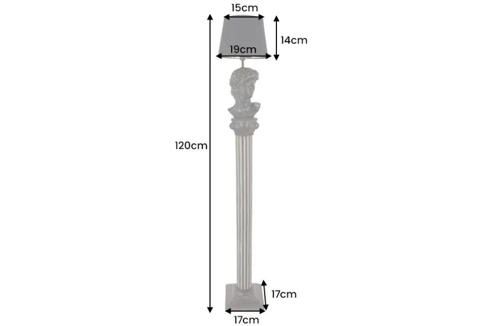 Handgefertigte Stehlampe DAVID 120cm schwarz mit Büste Stoffschirm