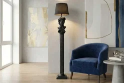 Handgefertigte Stehlampe DAVID 120cm schwarz mit Büste Stoffschirm