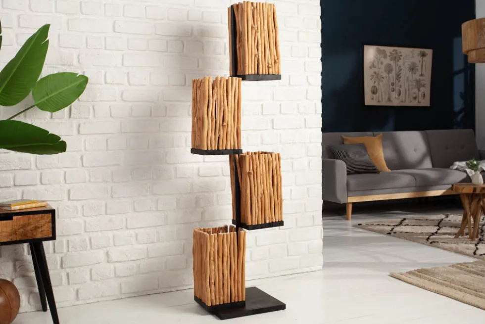 Handgefertigte Stehlampe EUPHORIA 154cm Longan-Holz mit vier Schirmen