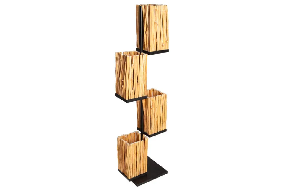 Handgefertigte Stehlampe EUPHORIA 154cm Longan-Holz mit vier Schirmen