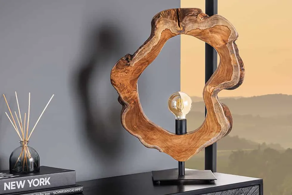 Handgefertigte Tischlampe ORGANIC ARTWORK 55cm natur Teakholz