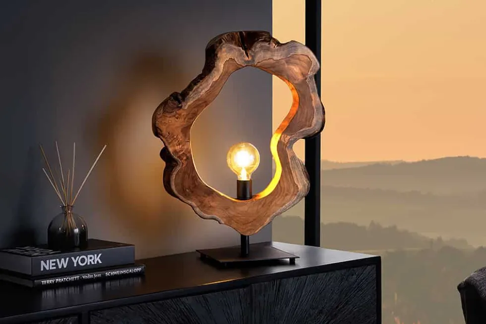 Handgefertigte Tischlampe ORGANIC ARTWORK 55cm natur Teakholz