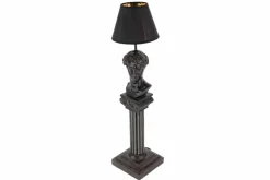 Handgefertigte Tischlampe DAVID 70cm schwarz mit Büste Stoffschirm