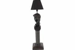 Handgefertigte Tischlampe DAVID 70cm schwarz mit Büste Stoffschirm