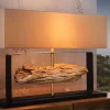 Handgefertigte Tischlampe ROUSILIQUE 80cm natur Eisenholz beige mit Lampenschirm