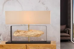 Handgefertigte Tischlampe ROUSILIQUE 80cm natur Eisenholz beige mit Lampenschirm