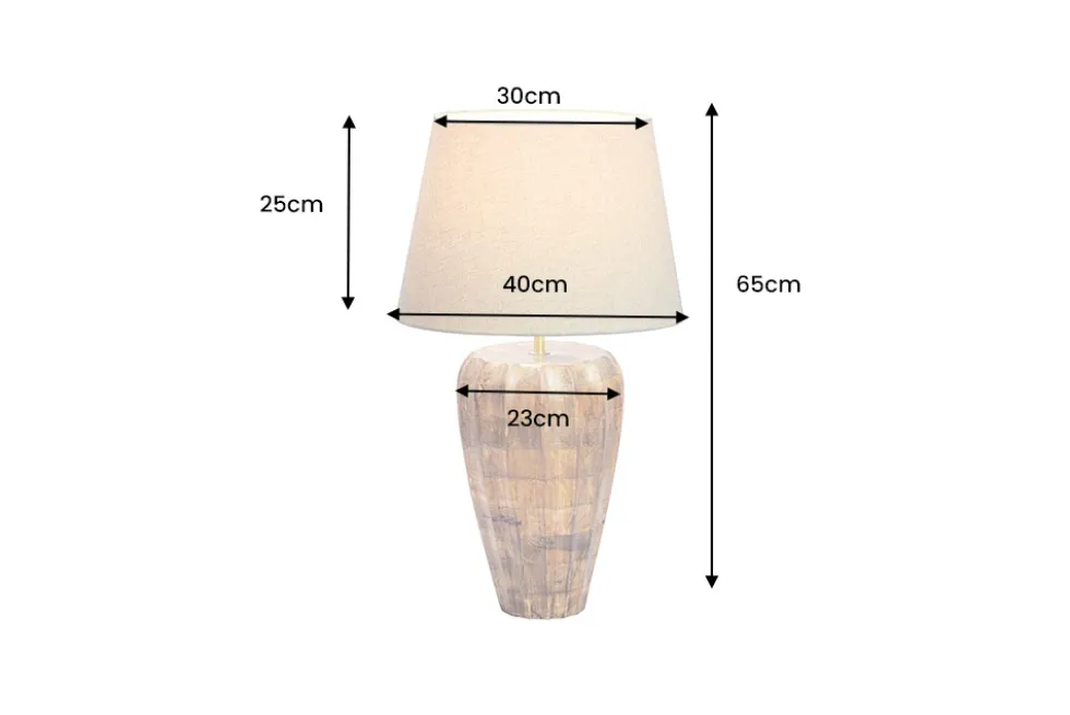 Handgefertigte Tischlampe PURE NATURE 65cm weiß natur Mangoholz mit Stoffschirm