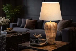 Handgefertigte Tischlampe PURE NATURE 65cm weiß natur Mangoholz mit Stoffschirm