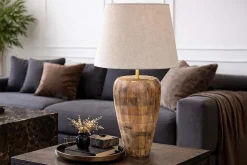 Handgefertigte Tischlampe PURE NATURE 65cm weiß natur Mangoholz mit Stoffschirm
