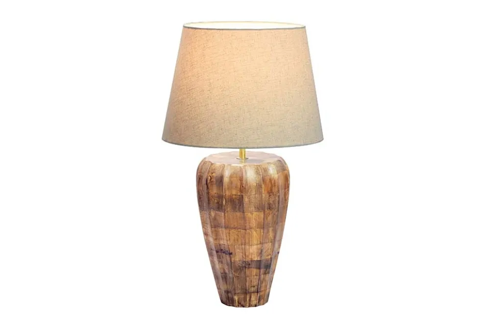 Handgefertigte Tischlampe PURE NATURE 65cm weiß natur Mangoholz mit Stoffschirm