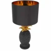 Handgefertigte Tischlampe PINEAPPLE 50cm schwarz Ananas-Design gold mit Stoffschirm
