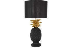 Handgefertigte Tischlampe PINEAPPLE 50cm schwarz Ananas-Design gold mit Stoffschirm