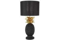 Handgefertigte Tischlampe PINEAPPLE 50cm schwarz Ananas-Design gold mit Stoffschirm