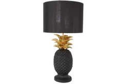 Handgefertigte Tischlampe PINEAPPLE 50cm schwarz Ananas-Design gold mit Stoffschirm