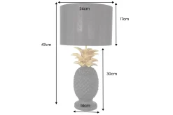 Handgefertigte Tischlampe PINEAPPLE 50cm schwarz Ananas-Design gold mit Stoffschirm