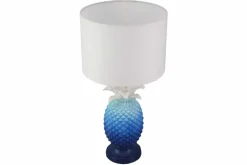 Handgefertigte Tischlampe PINEAPPLE 50cm blau weiß Ananas-Design mit Stoffschirm