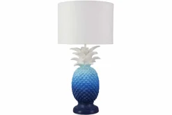 Handgefertigte Tischlampe PINEAPPLE 50cm blau weiß Ananas-Design mit Stoffschirm