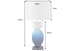 Handgefertigte Tischlampe PINEAPPLE 50cm blau weiß Ananas-Design mit Stoffschirm
