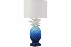Handgefertigte Tischlampe PINEAPPLE 50cm blau weiß Ananas-Design mit Stoffschirm