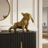Handgefertigte Tischlampe BULLDOG 35cm gold Hunde-Skulptur