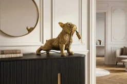 Handgefertigte Tischlampe BULLDOG 35cm gold Hunde-Skulptur
