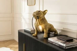 Handgefertigte Tischlampe BULLDOG 35cm gold Hunde-Skulptur