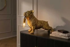 Handgefertigte Tischlampe BULLDOG 35cm gold Hunde-Skulptur
