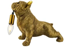 Handgefertigte Tischlampe BULLDOG 35cm gold Hunde-Skulptur