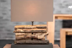Handgefertigte Tischlampe PERIFERE 40cm braun Treibholz Leinenschirm