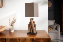 Handgefertigte Tischlampe PURE NATURE 45cm Eisenholz mit Baumwollschirm