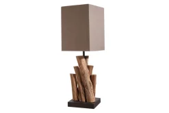 Handgefertigte Tischlampe PURE NATURE 45cm Eisenholz mit Baumwollschirm