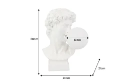 Handgefertigte Tischlampe DAVID 30cm weiß Büste mit Lampenkugel