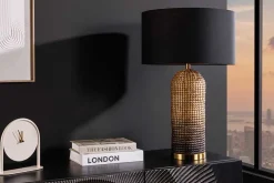 Handgefertigte Tischlampe ZEA 60cm schwarz natur runder Lampenschirm Seegras