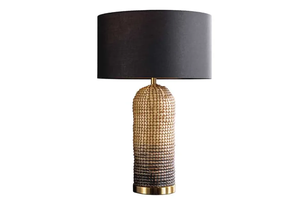 Handgefertigte Tischlampe ZEA 60cm schwarz natur runder Lampenschirm Seegras