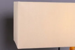 Handgefertigte Tischlampe HYPNOTIC 50cm natur Teakholz beige mit Leinenschirm
