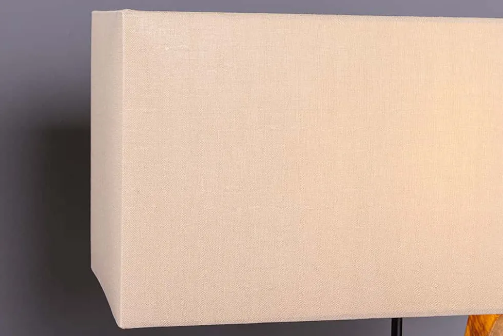 Handgefertigte Tischlampe HYPNOTIC 50cm natur Teakholz beige mit Leinenschirm