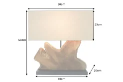 Handgefertigte Tischlampe HYPNOTIC 50cm natur Teakholz beige mit Leinenschirm