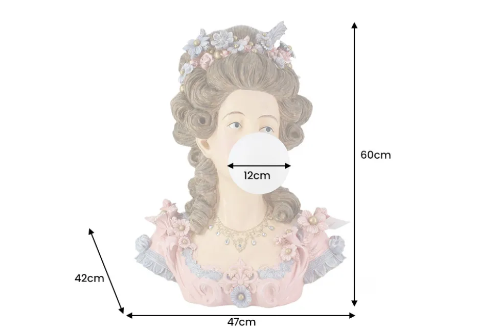 Handgefertigte Tischlampe LADY 60cm mehrfarbig Büste mit Lampenkugel