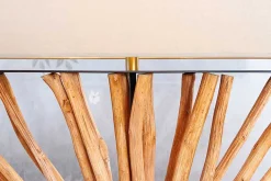 Handgefertigte Tischlampe EUPHORIA 80cm natur Longanholz beige mit Leinenschirm
