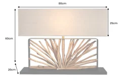 Handgefertigte Tischlampe EUPHORIA 80cm natur Longanholz beige mit Leinenschirm