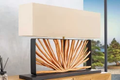 Handgefertigte Tischlampe EUPHORIA 80cm natur Longanholz beige mit Leinenschirm