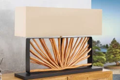 Handgefertigte Tischlampe EUPHORIA 80cm natur Longanholz beige mit Leinenschirm