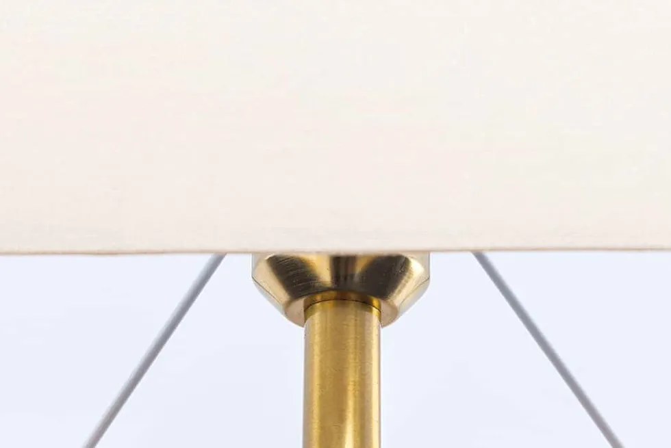 Handgefertigte Tischlampe EUPHORIA 80cm natur Longanholz beige mit Leinenschirm