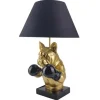 Handgefertigte Tischlampe BULLDOG 55cm schwarz gold Stoffschirm Hunde-Skulptur Boxer
