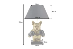 Handgefertigte Tischlampe BULLDOG 55cm schwarz gold Stoffschirm Hunde-Skulptur Boxer