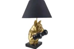 Handgefertigte Tischlampe BULLDOG 55cm schwarz gold Stoffschirm Hunde-Skulptur Boxer