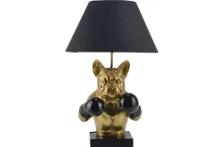 Handgefertigte Tischlampe BULLDOG 55cm schwarz gold Stoffschirm Hunde-Skulptur Boxer