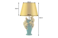 Handgefertigte Tischlampe CHAMELEON 55cm grün gold Skulptur gelber Stoffschirm