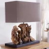 Handgefertigte Tischlampe ARAGON 50cm braun Treibholz-Fuß mit Leinenschirm